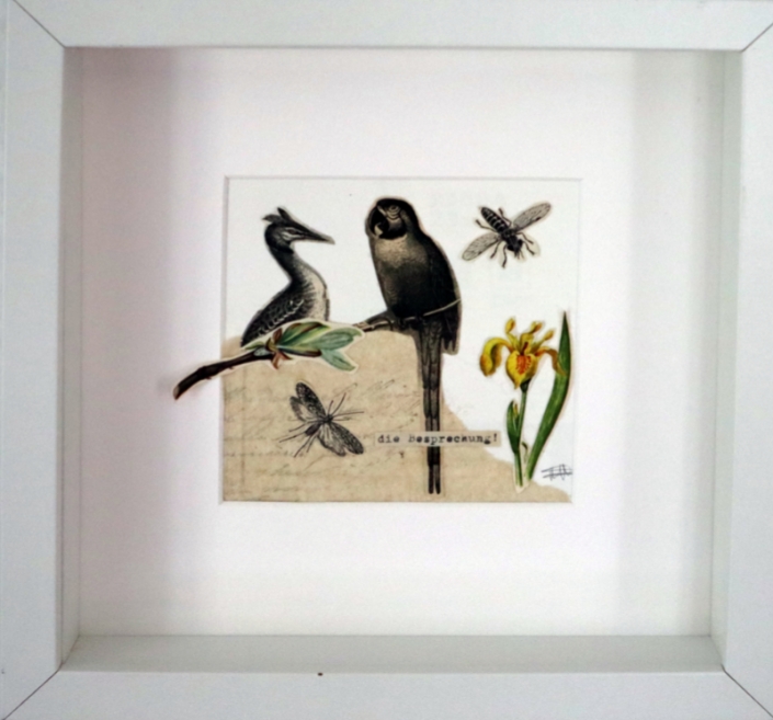 Papier Kunst Collage Besprechung zwischen Papagei und anderem Getier