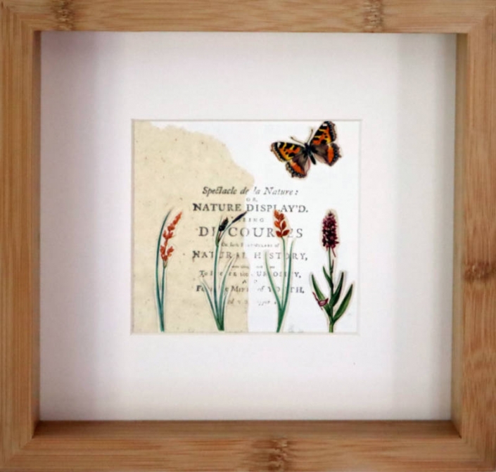 Papier Kunst Collage Blüten im Wind mit Schmetterling