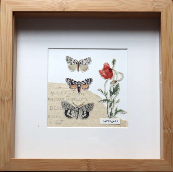 Papier Kunst Collage mit beflügelten Schmetterlingen