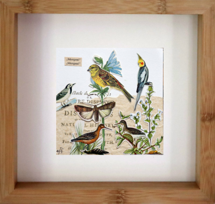 Papier Kunst Collage Tagtraum mit Vögeln